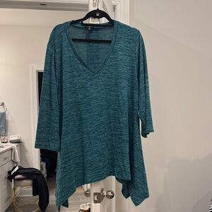 Tacera Teal Asymmetrical V-Neck Tunic